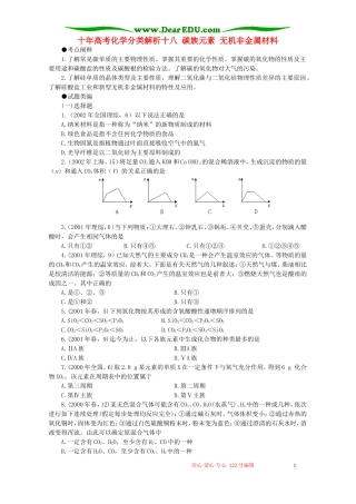 十年高考化学分类解析十八 碳族元素 无机非金属材料