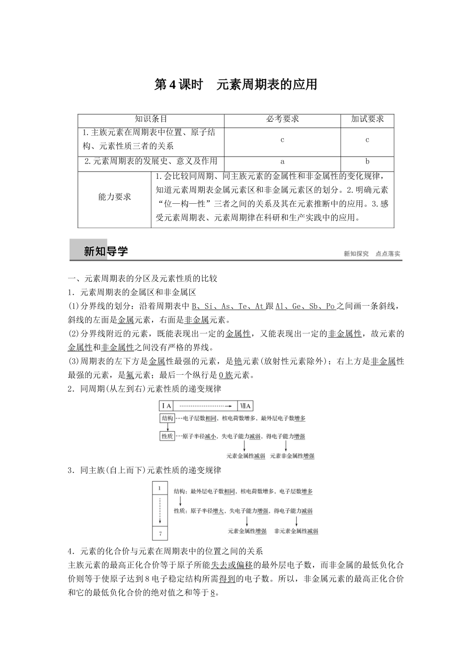 高中化学 专题1 微观结构与物质的多样 第一单元 原子核外电子排布与元素周期律 第4课时 元素周期表的应用 苏教版必修2-苏教版高一必修2化学试题_第1页
