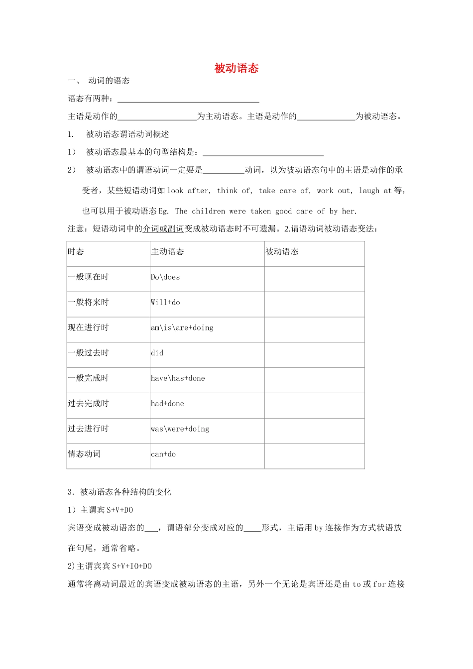 中考英语 被动语态试卷_第1页