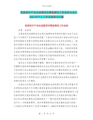 优质肉牛产业化发展项目筹备情况工作总结与会计2024年个人工作总结范文汇编