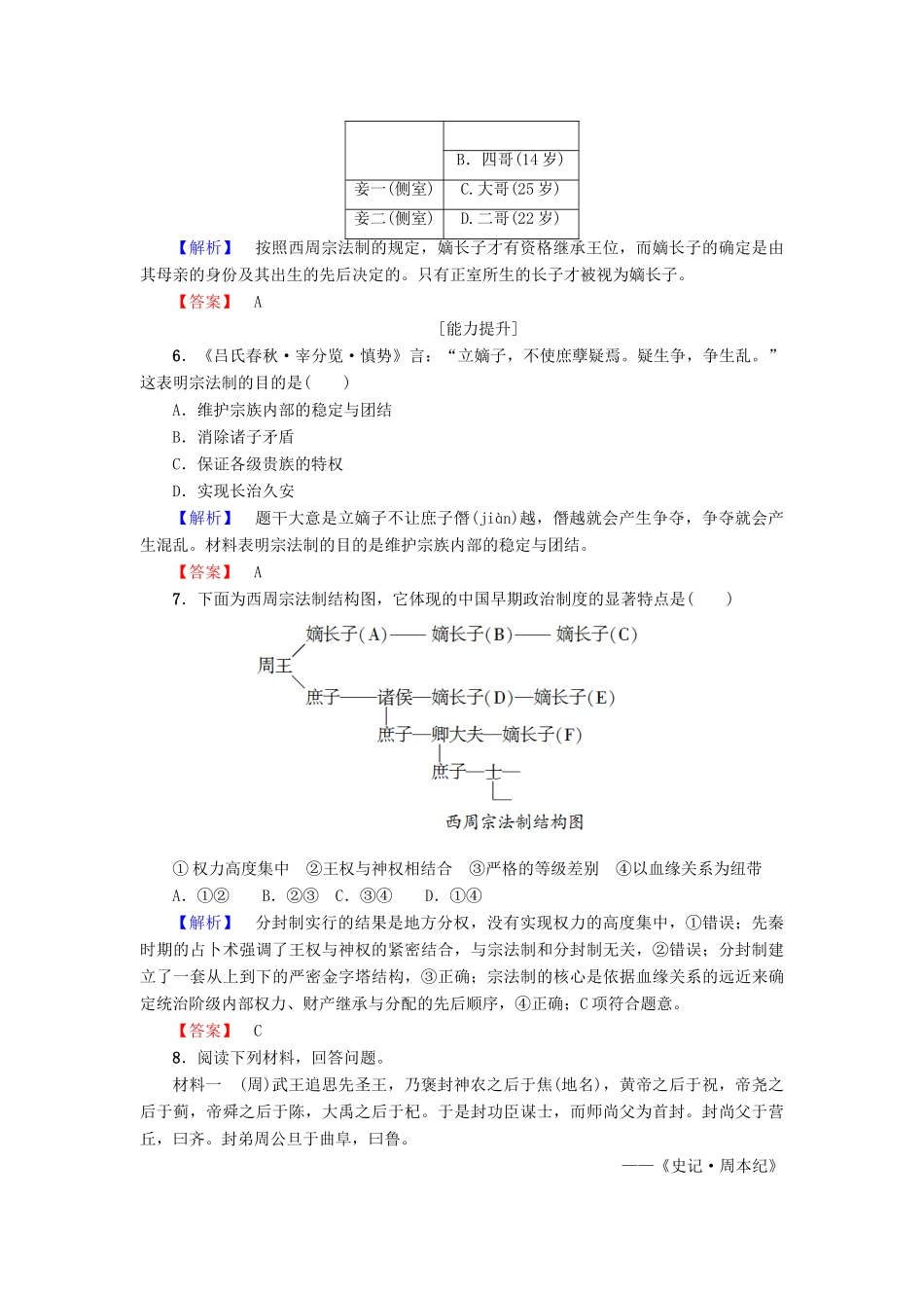 高中历史 第1单元 中国古代的中央集权制度 第1课 夏商制度与西周建立学分层测评学分层测评 岳麓版必修1-岳麓版高一必修1历史试题_第2页