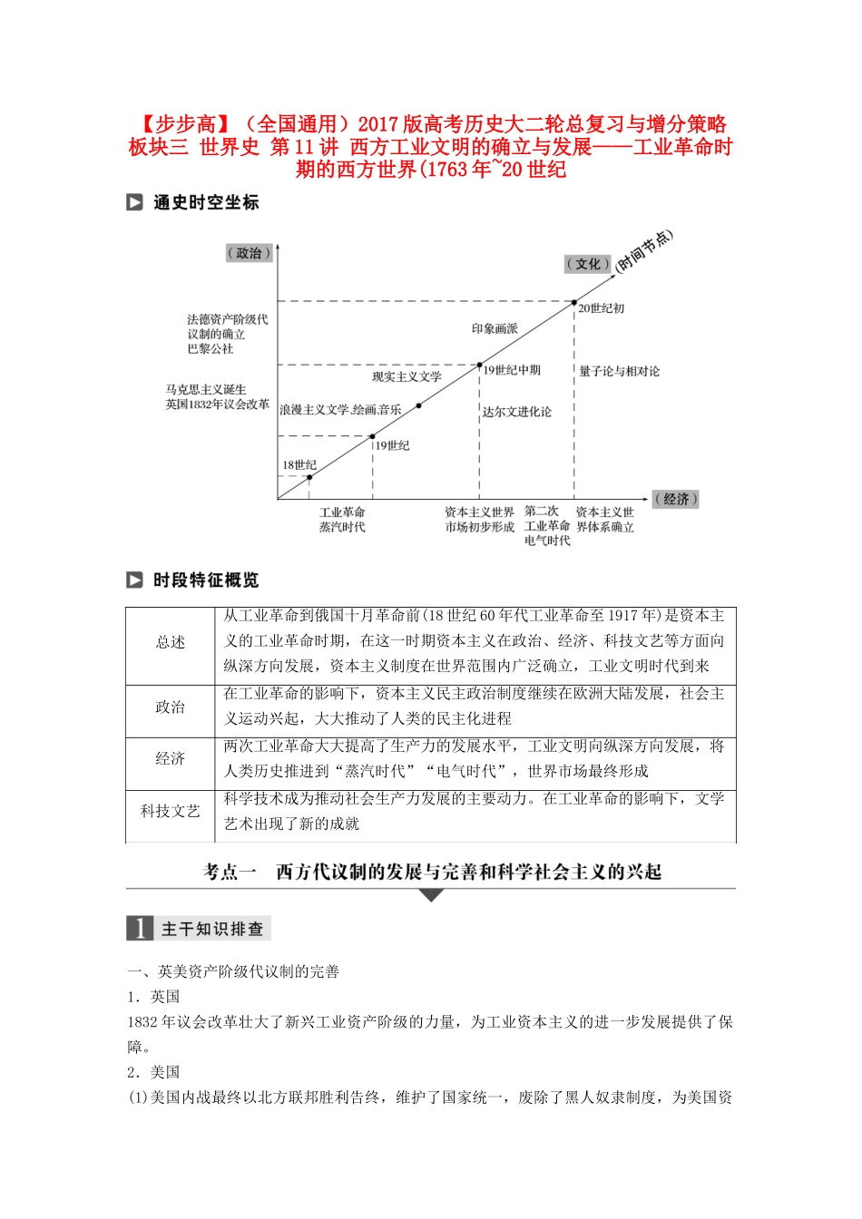 （全国通用）高考历史大二轮总复习与增分策略 板块三 世界史 第11讲 西方工业文明的确立与发展——工业革命时期的西方世界(~20世纪-人教版高三全册历史试题_第1页