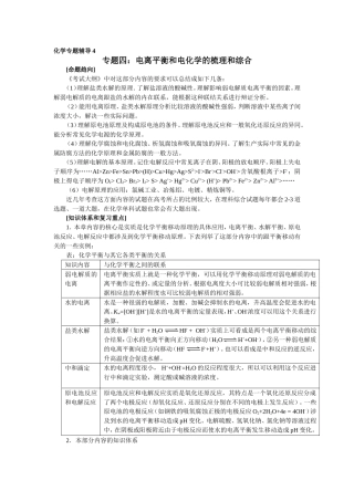 专题四：电离平衡和电化学的梳理和综合