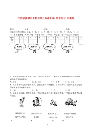 九年级化学 周末作业 沪教版试卷