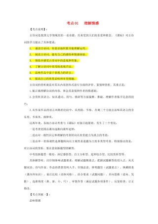 中考语文 阅读提升 大点兵考点 11 理解情感(答案不全)试卷