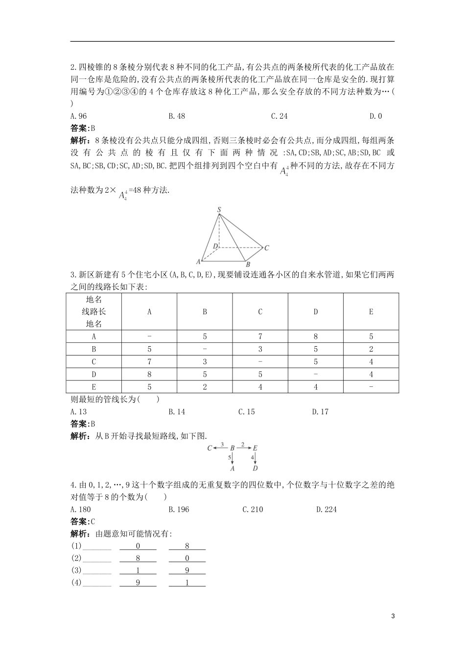 高中数学 第一章 计数原理 1.4 计数应用题优化训练 苏教版选修2-3-苏教版高二选修2-3数学试题_第3页