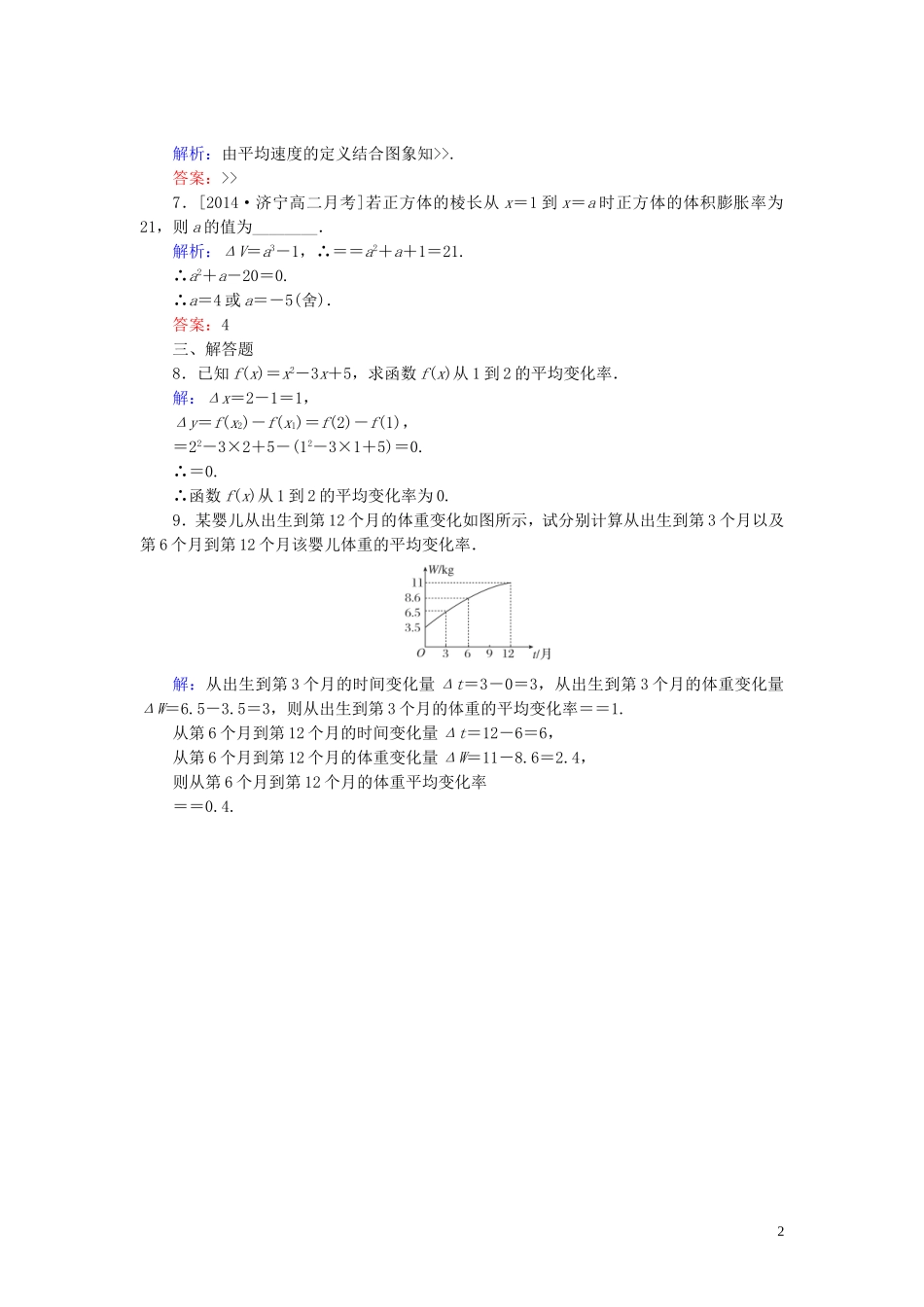 高中数学 第三章 导数及其应用 3.1 变化率与导数 3.1.1 变化率问题课时作业（含解析）新人教A版选修1-1-新人教A版高二选修1-1数学试题_第2页