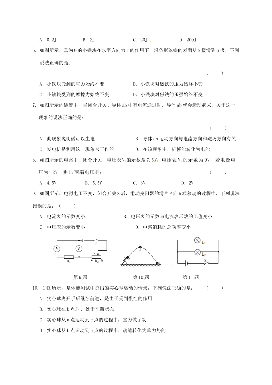 中考物理复习阶段性测试8试卷_第2页