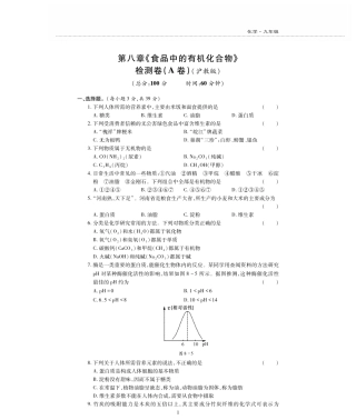 九年级化学下册 第8单元(食品中的有机化合物)测试卷(pdf，无答案)(新版)沪教版试卷