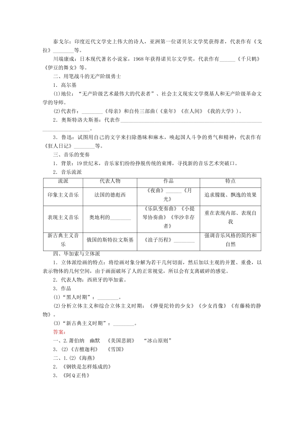 高中历史 专题八 19世纪以来的文学艺术 8.3 打破隔离的坚冰45分钟作业 人民版必修3-人民版高一必修3历史试题_第2页