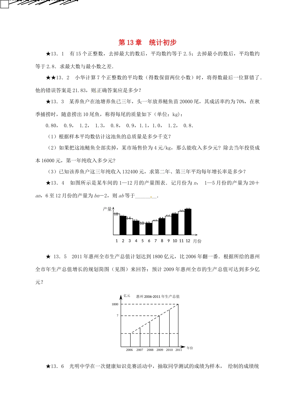山东省诸城市桃林镇中考数学 第13章 统计初步复习题试卷_第1页