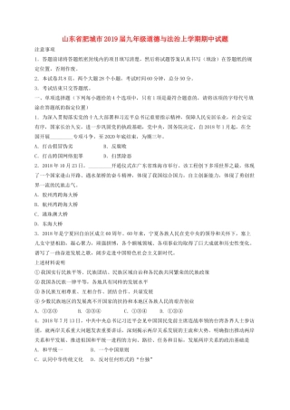 山东省肥城市九年级道德与法治上学期期中试卷