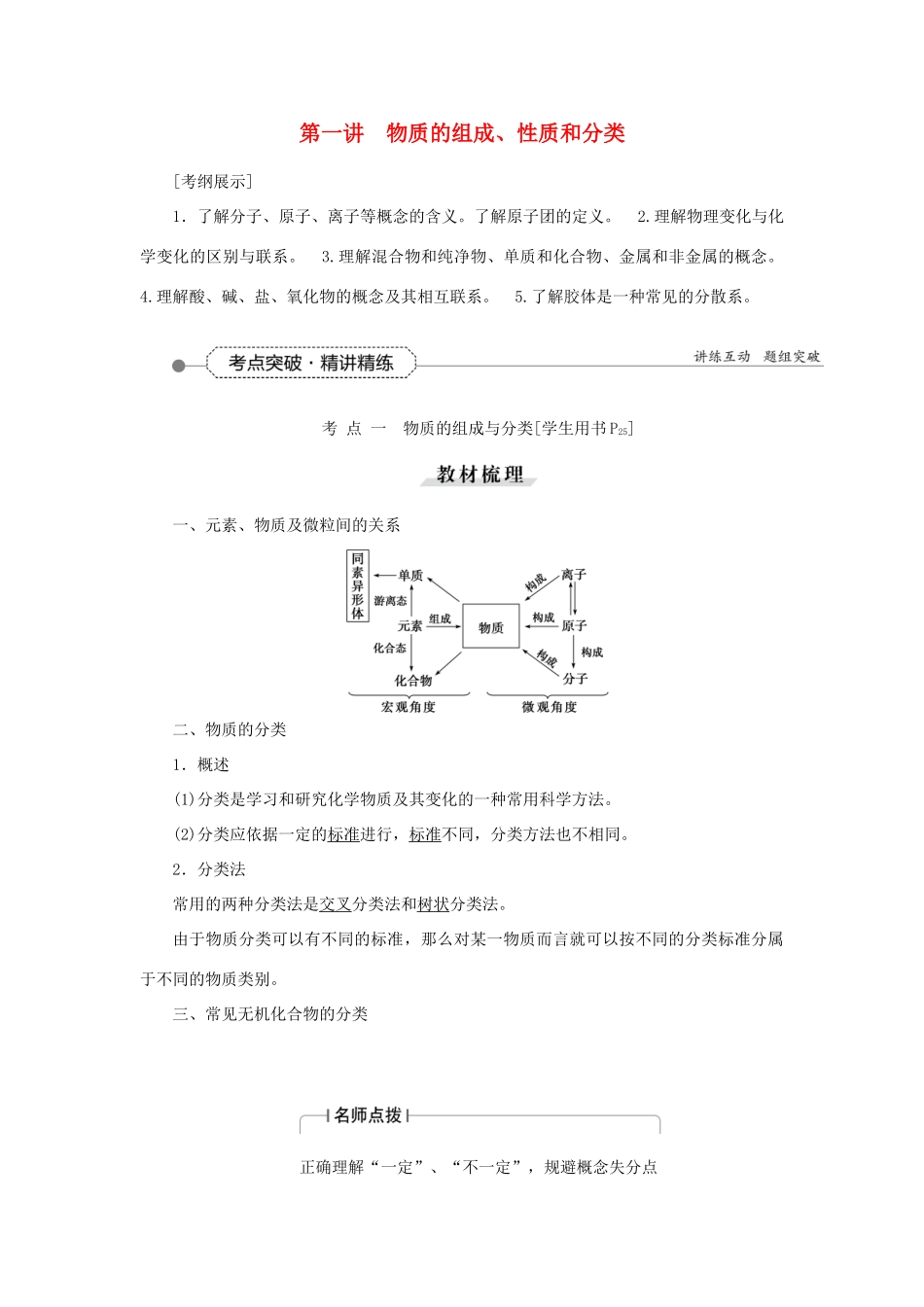 优化方案（教师用书）高考化学一轮复习 第二章 第一讲 物质的组成、性质和分类-人教版高三全册化学试题_第1页