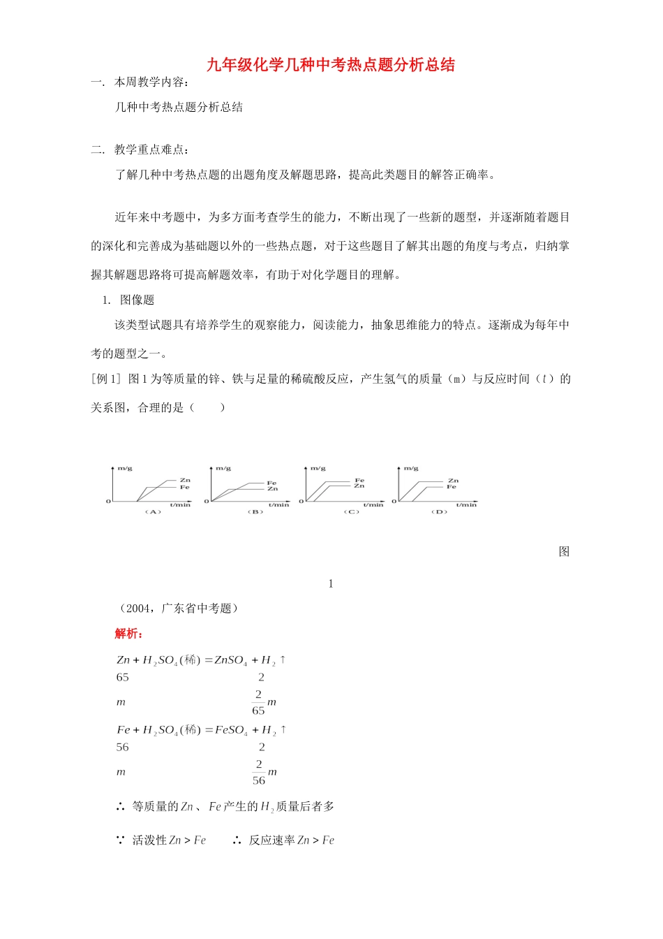 九年级化学几种中考热点题分析总结 人教四年制版试卷_第1页
