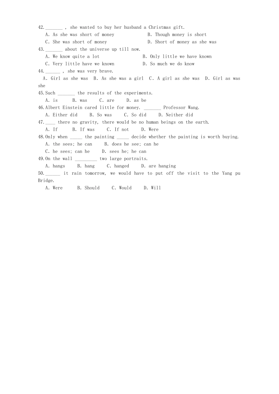 安徽省宣城市广德二中高考英语专项复习强化训练十四 反意问句及倒装句 人教版试卷_第3页