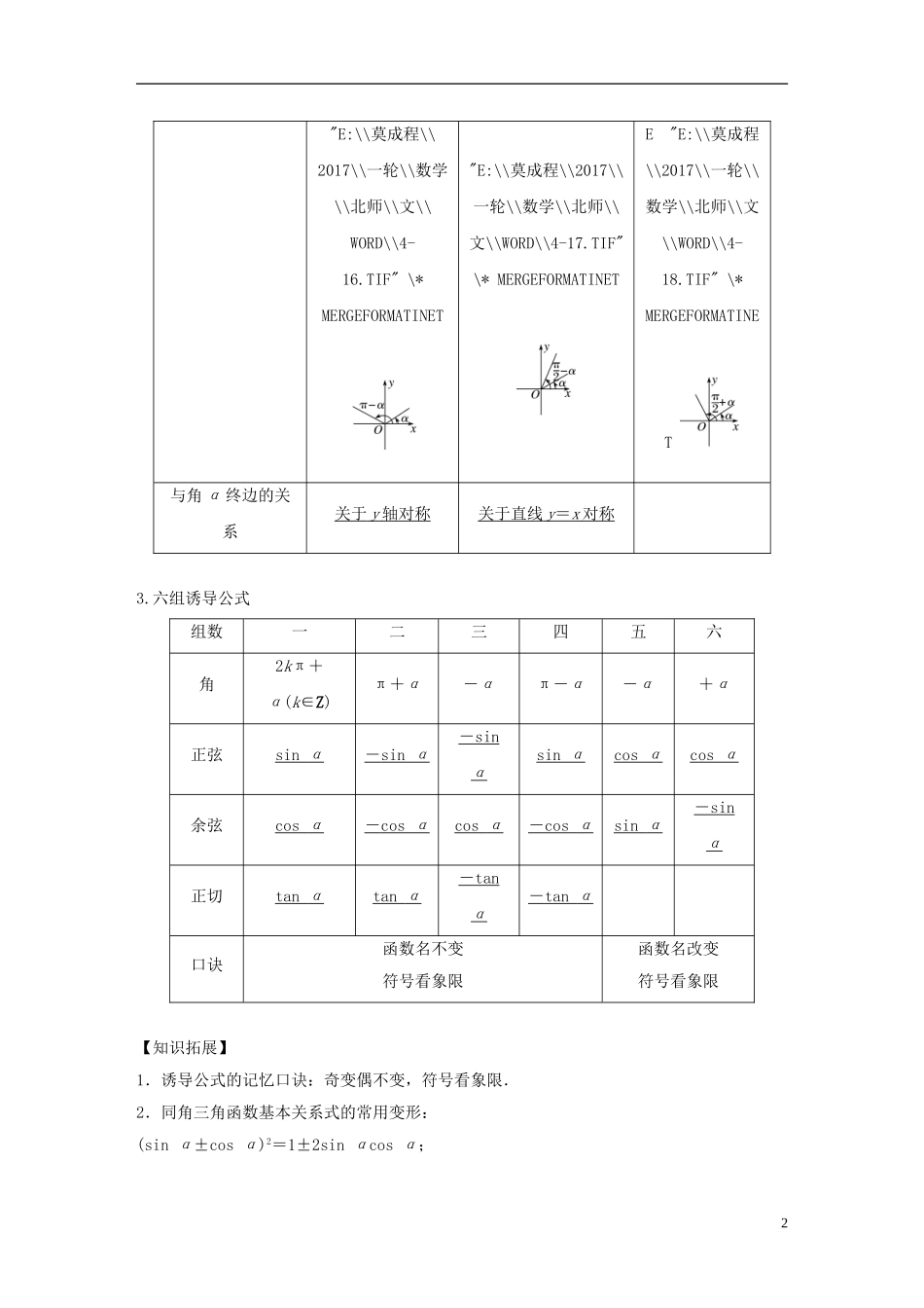 高考数学大一轮复习 第四章 三角函数、解三角形 4.2 同角三角函数基本关系及诱导公式教师用书 文 北师大版-北师大版高三全册数学试题_第2页