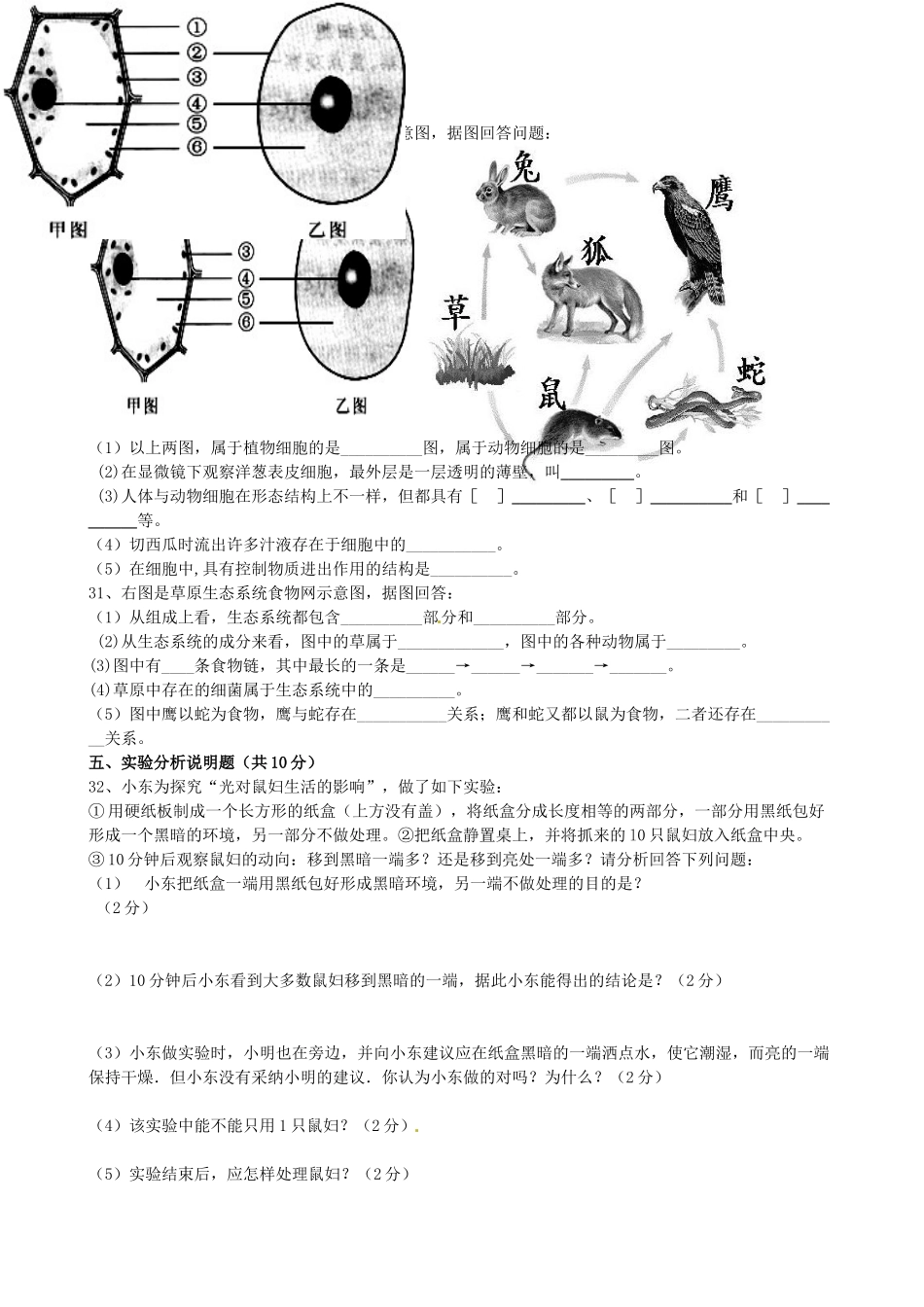 宁夏吴忠三中七年级生物上学期期中试卷 新人教版试卷_第3页