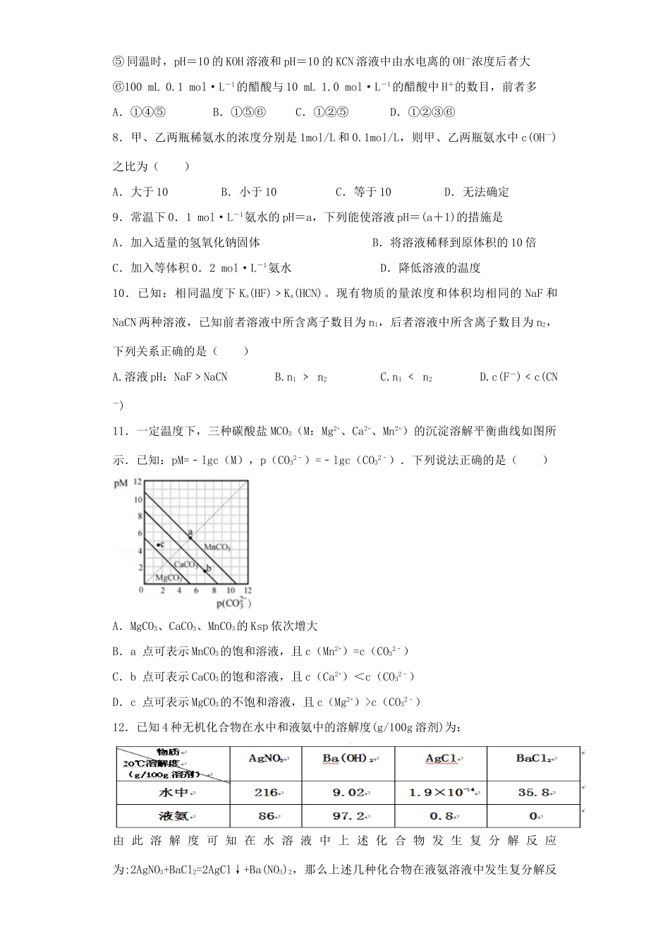 河南省光山二高高考化学复习 溶液中的离子平衡考点突破精选题-人教版高三全册化学试题_第2页