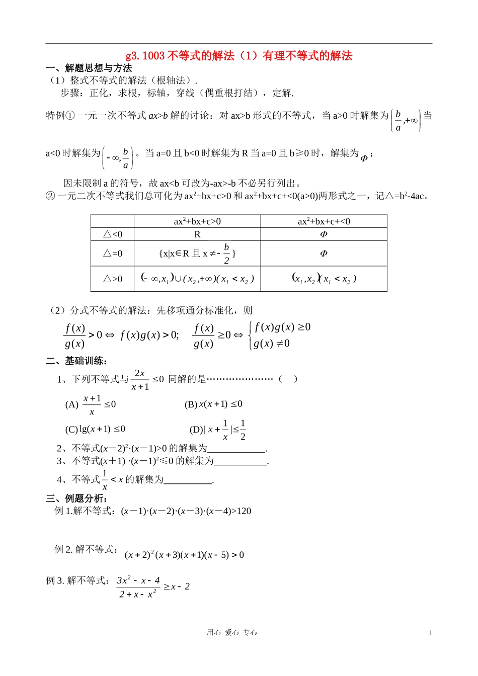 高考数学总复习 003不等式的解法1 新人教A版_第1页