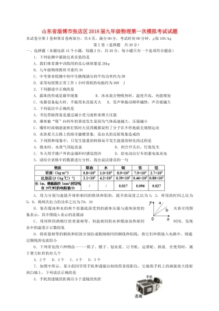 山东省淄博市张店区九年级物理第一次模拟考试试卷