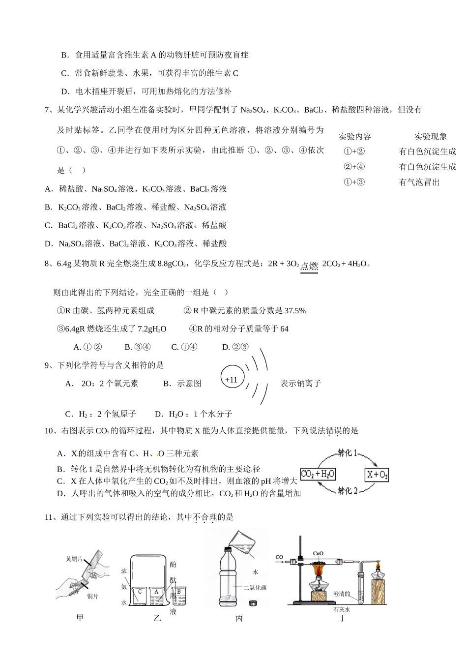 九年级化学模拟考试卷人教实验版试卷_第2页