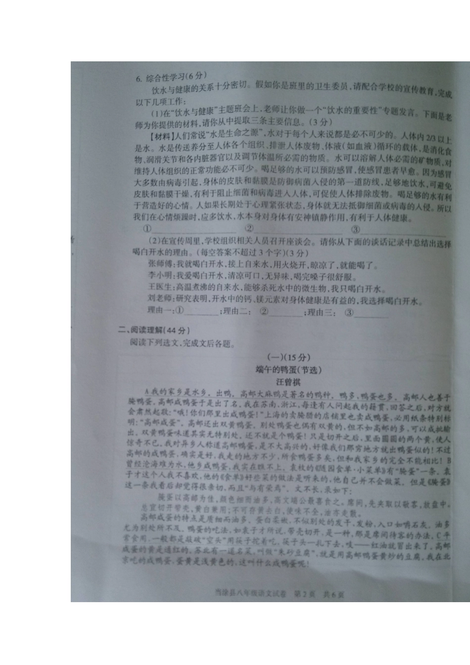 安徽省当涂县 八年级语文下学期期末监测试卷试卷_第2页