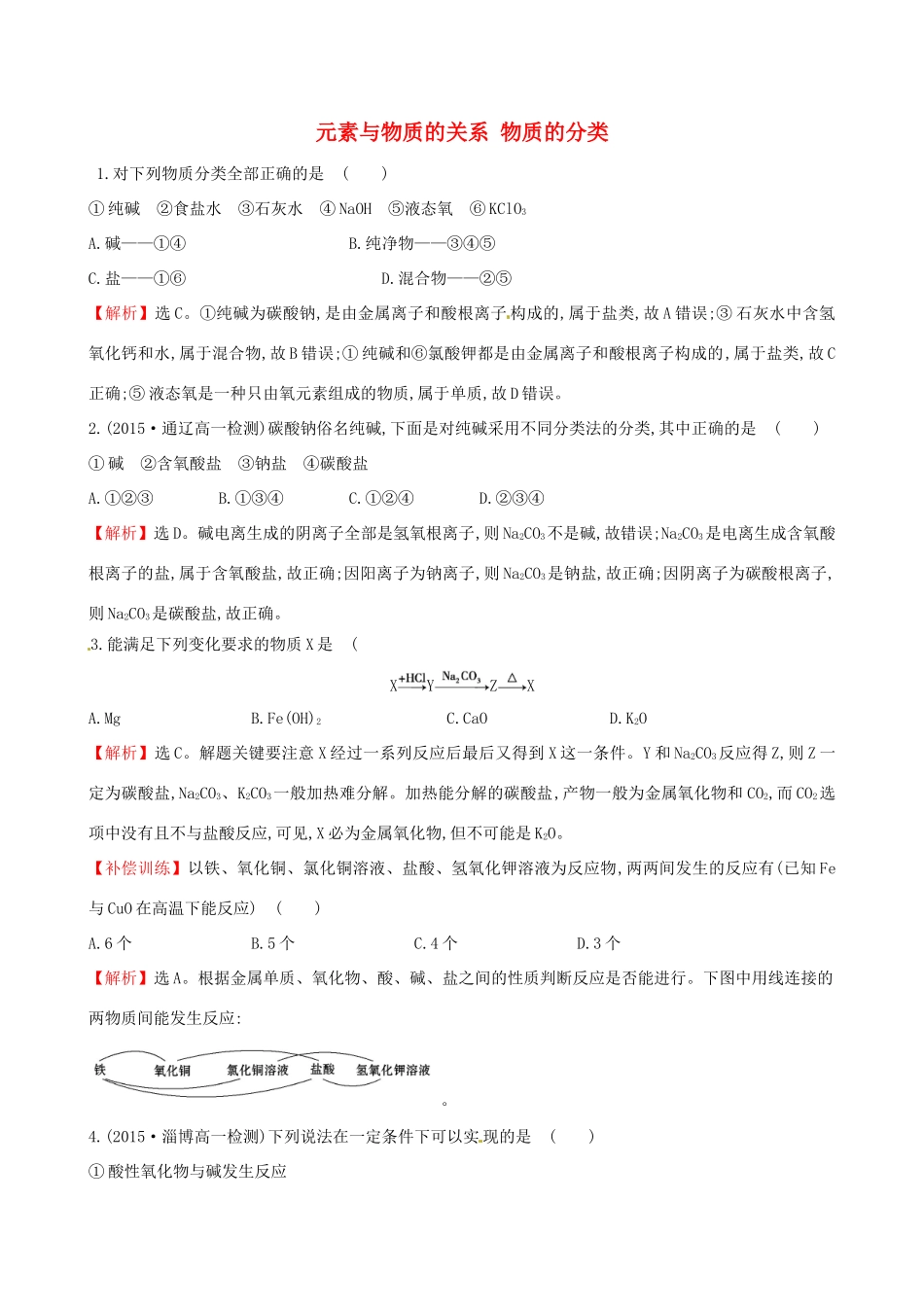 高中化学 2.1.1 元素与物质的关系 物质的分类（精讲优练课型）课时自测-当堂达标区 鲁科版必修1-鲁科版高一必修1化学试题_第1页