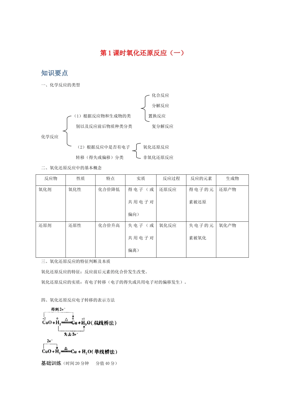 高一化学 氧化还原反应（一）精典精析_第1页