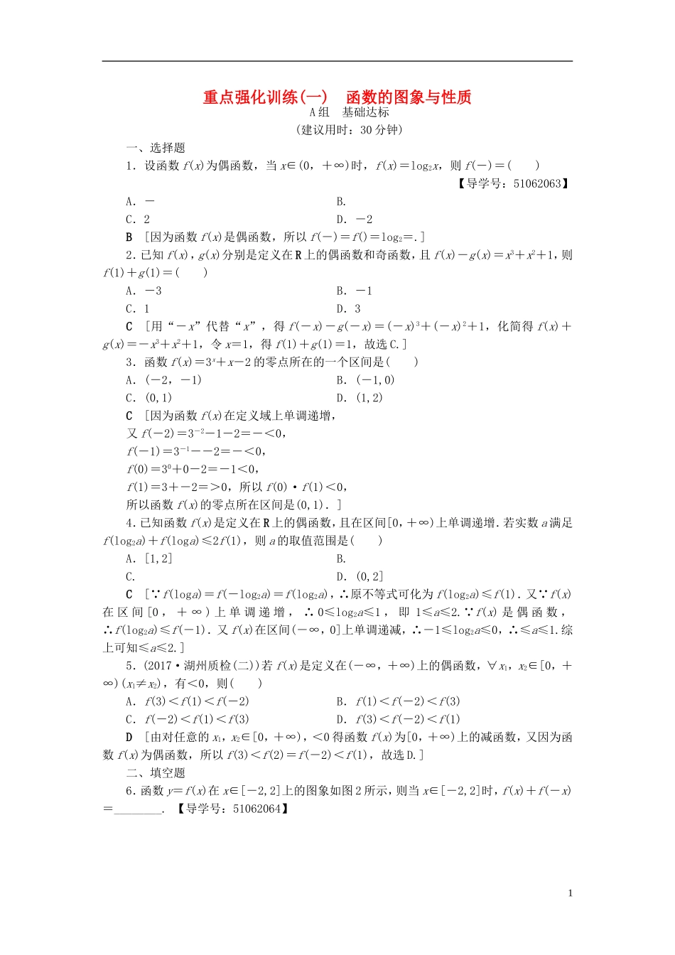 （浙江专版）高考数学一轮复习 第2章 函数、导数及其应用 重点强化训练1 函数的图象与性质教师用书-人教版高三全册数学试题_第1页