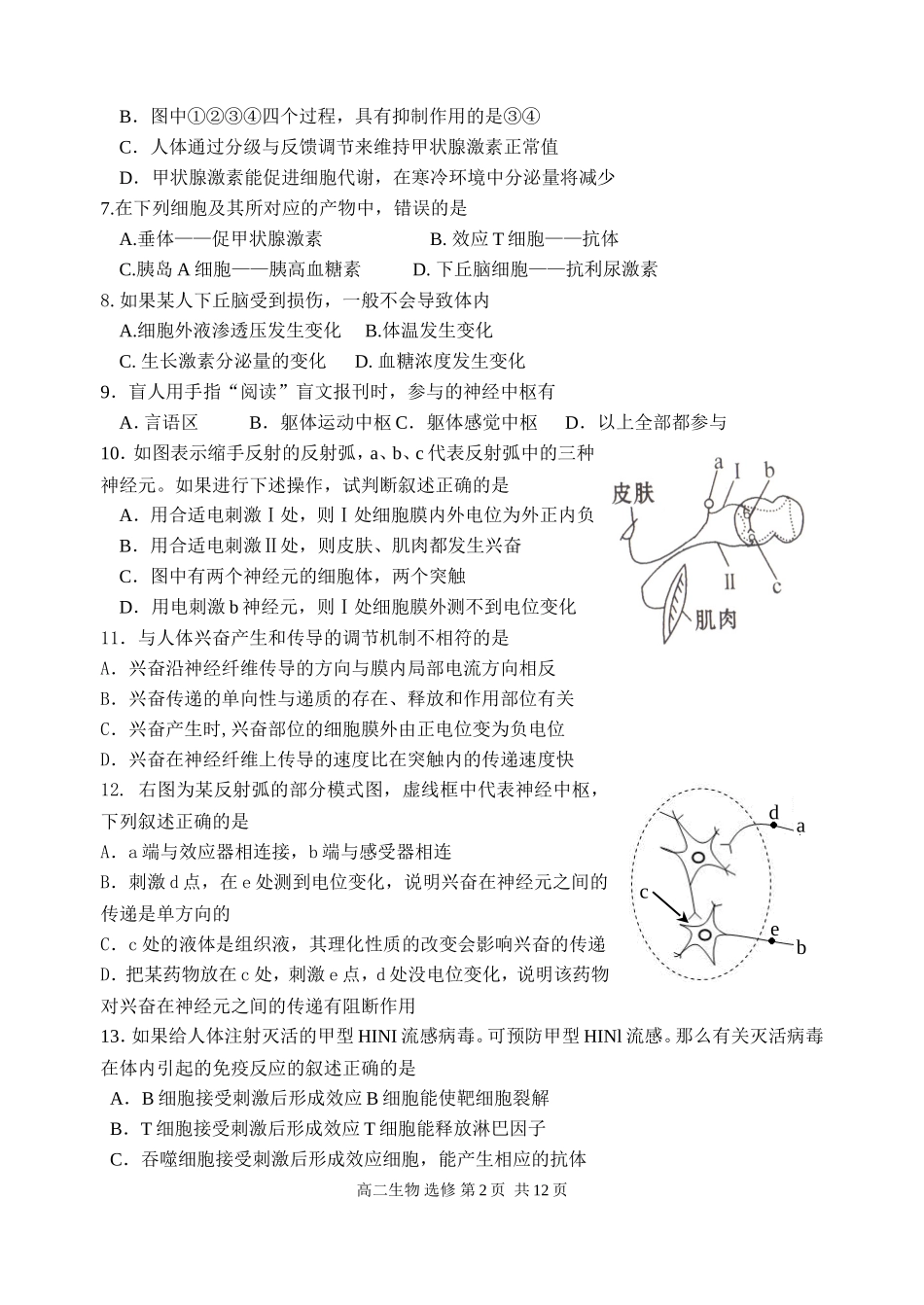 10-11上高二生物选修试卷_第2页