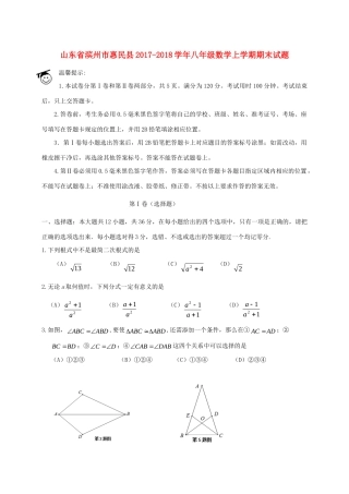 山东省滨州市惠民县 八年级数学上学期期末试卷 新人教版试卷