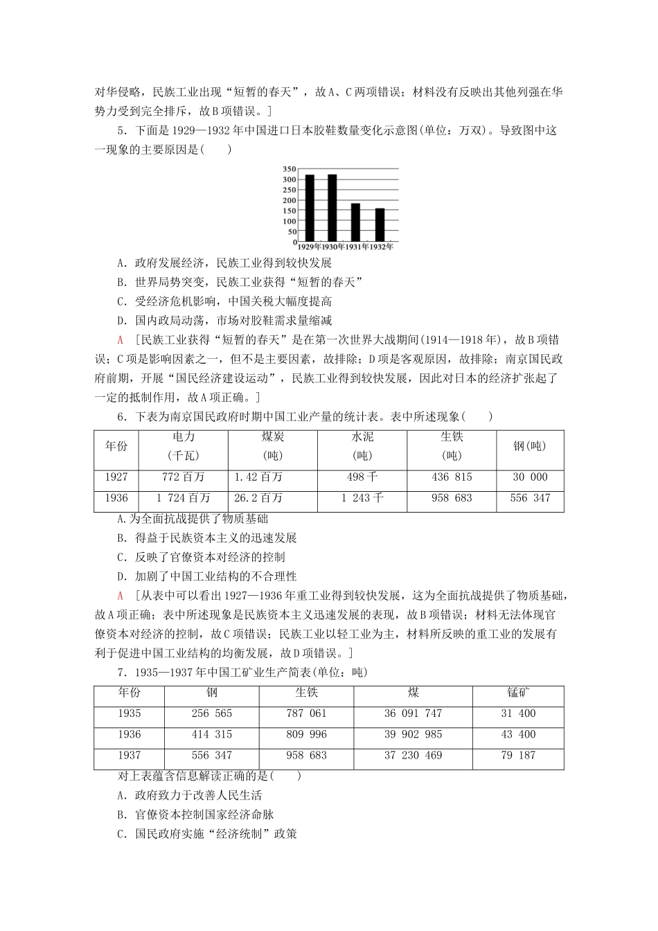 高中历史 课时分层作业11 民国时期民族工业的曲折发展（含解析）岳麓版必修2-岳麓版高一必修2历史试题_第2页