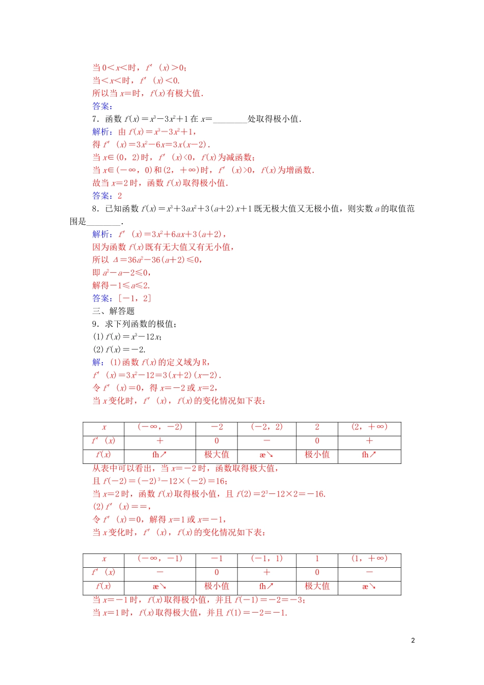 高中数学 第一章 导数及其应用 1.3 导数在研究函数中的应用 1.3.2 函数的极值与导数达标练习（含解析）新人教A版选修2-2-新人教A版高二选修2-2数学试题_第2页