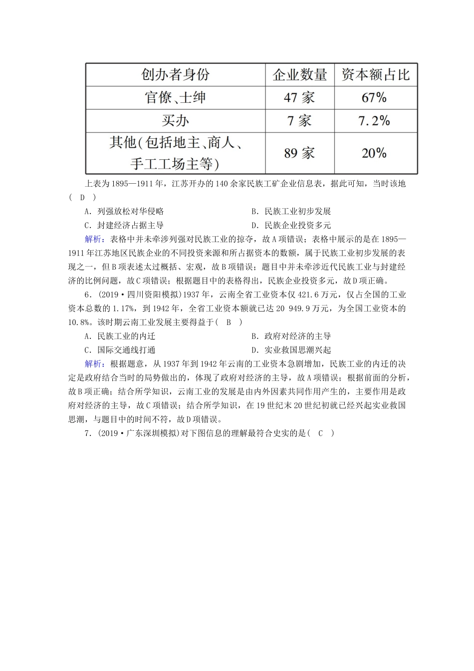 高考历史大一轮复习 课时作业23 近代民族工业的曲折发展 岳麓版-岳麓版高三全册历史试题_第3页