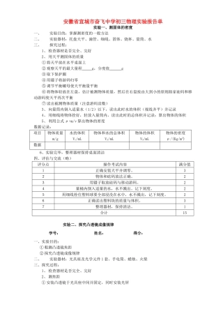 初三物理实验报告单 人教版 试题