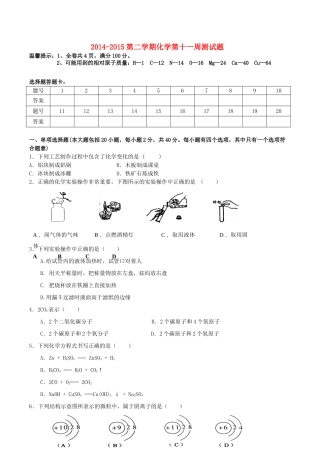 九年级化学下学期第十一周测试卷试卷