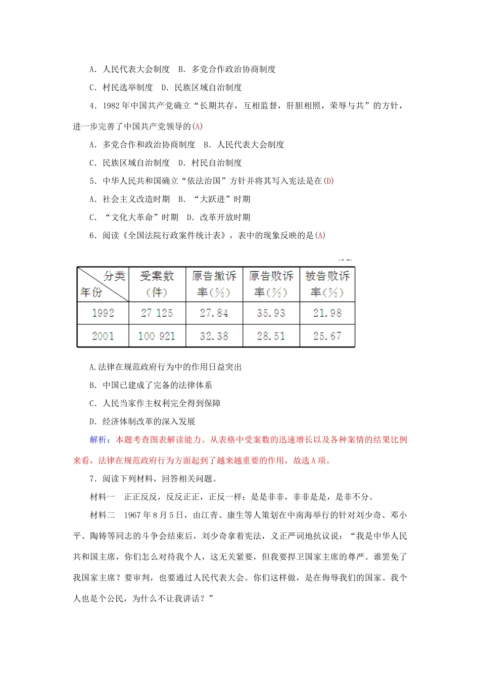 高中历史 第六单元 第21课 民主政治建设的曲折发展习题 新人教版必修1-新人教版高一必修1历史试题_第3页