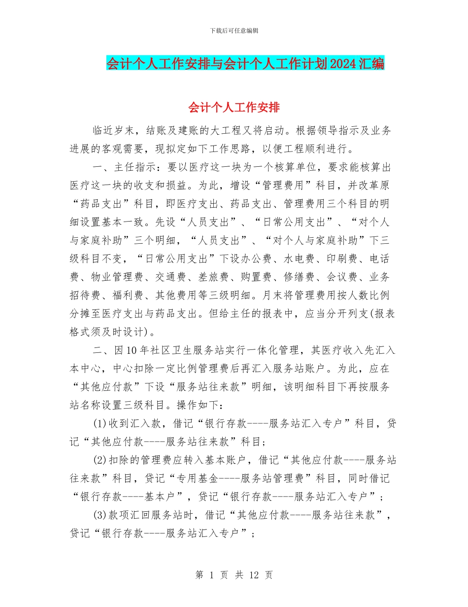 会计个人工作安排与会计个人工作计划2024汇编_第1页