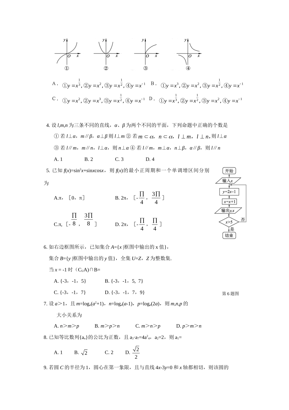 山东省济南市高三数学教学质量调研(一模) 文试卷_第2页