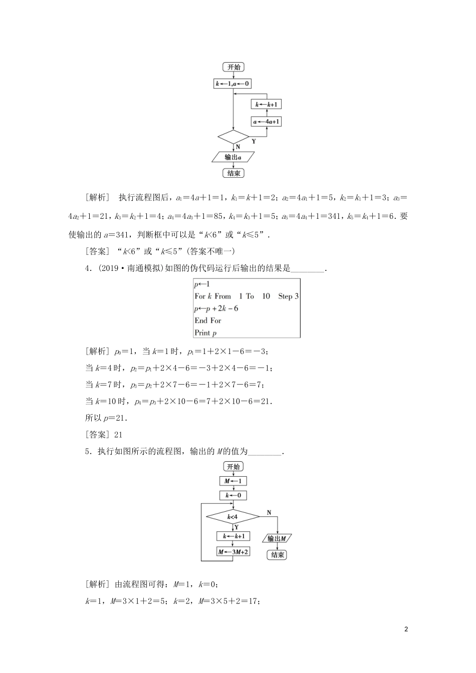 （江苏专用）高考数学二轮复习 专题六 概率、统计、复数、算法、推理与证明 第4讲 算法初步练习 文 苏教版-苏教版高三全册数学试题_第2页