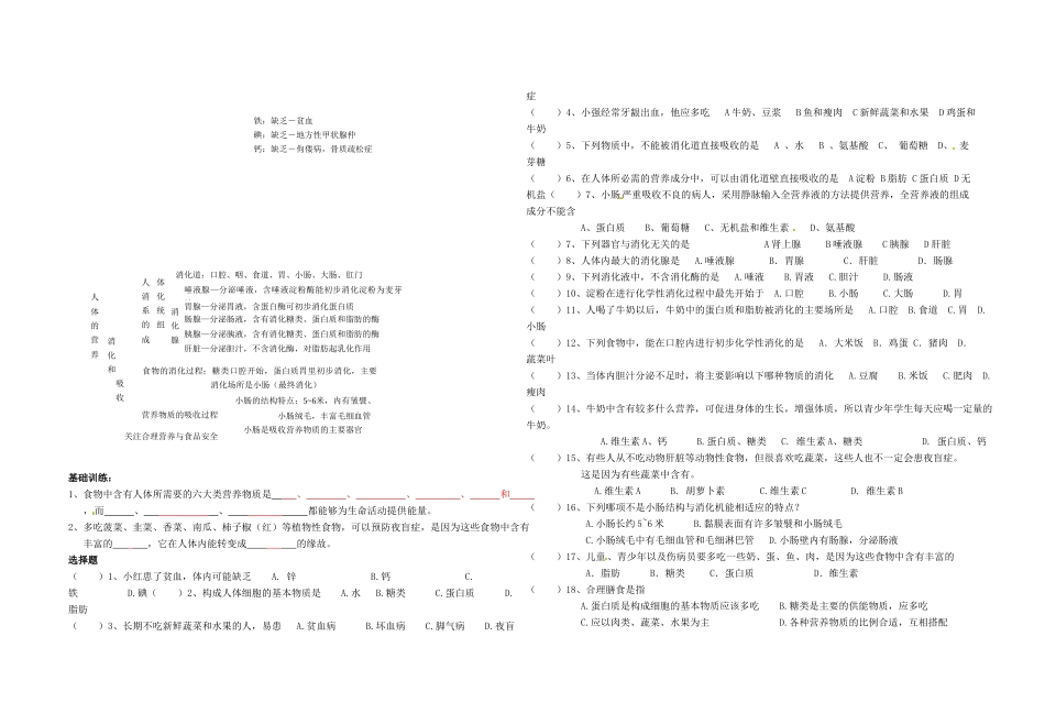 中考生物专题复习6 人体的营养试卷_第2页