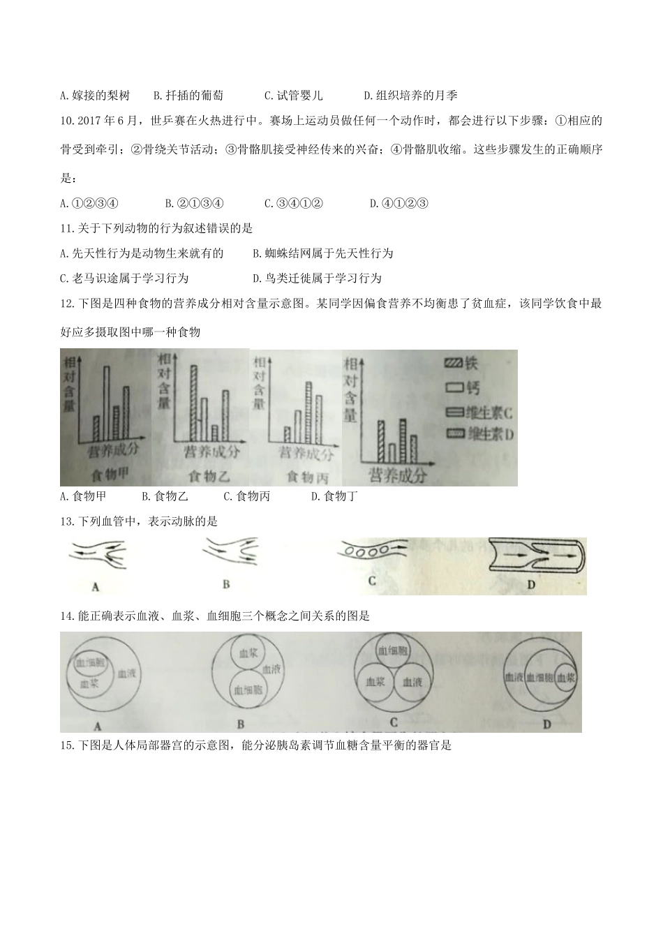 内蒙古赤峰市中考生物真题试题(含答案) 试题_第3页