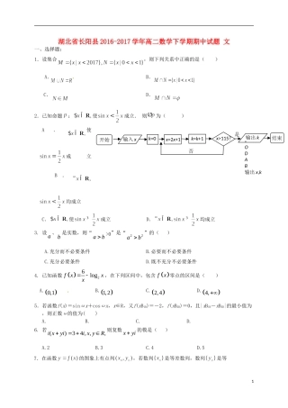 湖北省长阳县高二数学下学期期中试题 文-人教版高二全册数学试题