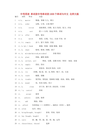 中考英语 单词表中考单词表1608个单词与中文 北师大版试卷