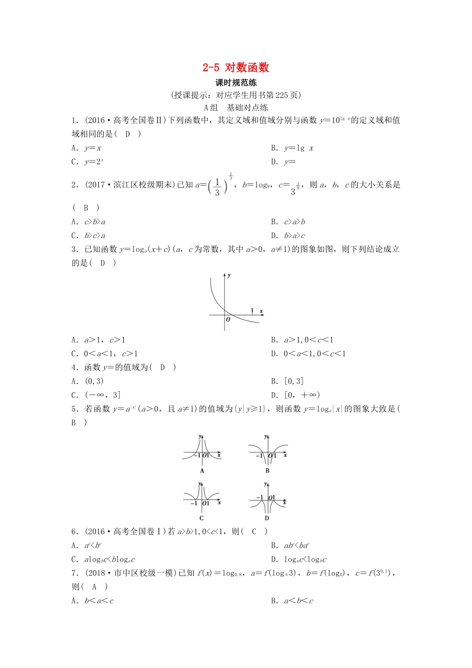 （新课标）高考数学一轮总复习 第二章 函数、导数及其应用 2-5 对数函数课时规范练 理（含解析）新人教A版-新人教A版高三全册数学试题_第1页
