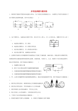 山东省聊城市中考物理 多项选择题专题训练试卷