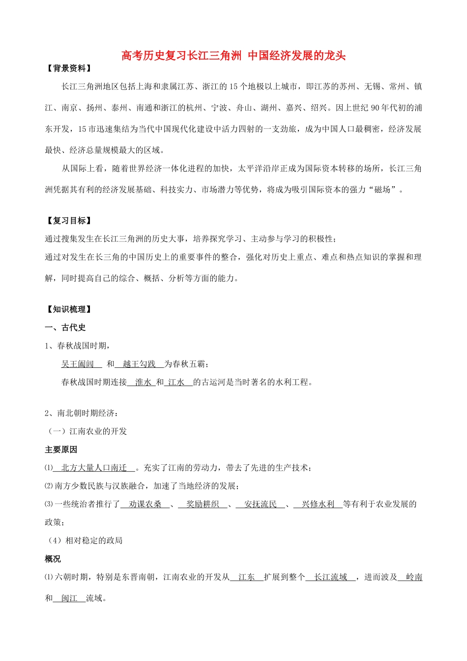 高考历史复习长江三角洲 中国经济发展的龙头_第1页