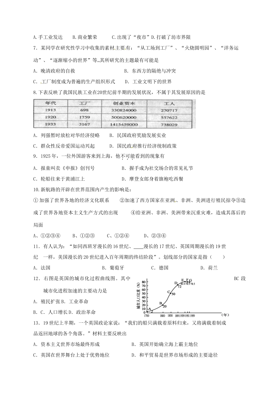 山东省济南市历城区遥墙镇高一历史下学期期末考试试题-人教版高一全册历史试题_第2页