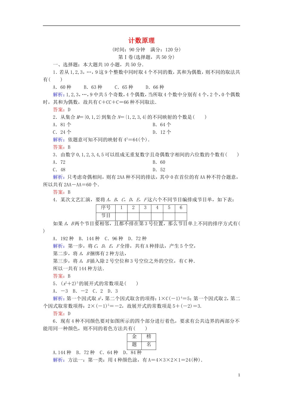 高中数学 第一章 计数原理单元测评2（含解析）新人教A版选修2-3-新人教A版高二选修2-3数学试题_第1页