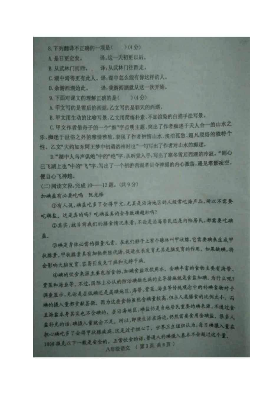 山西省灵石县 八年级语文上学期期中试卷试卷_第3页